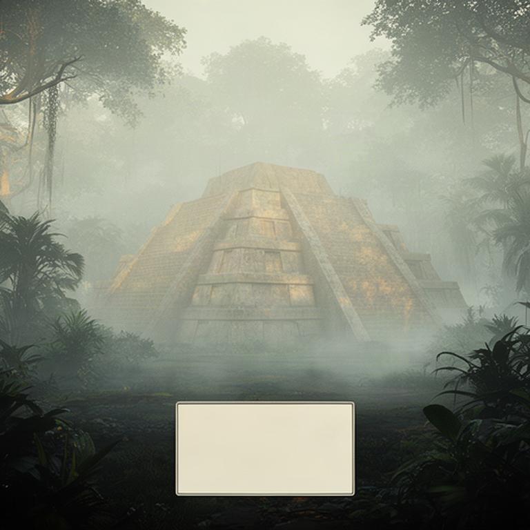 Jungle weather preset screen mockup with pale mist around a stepped stone pyramid